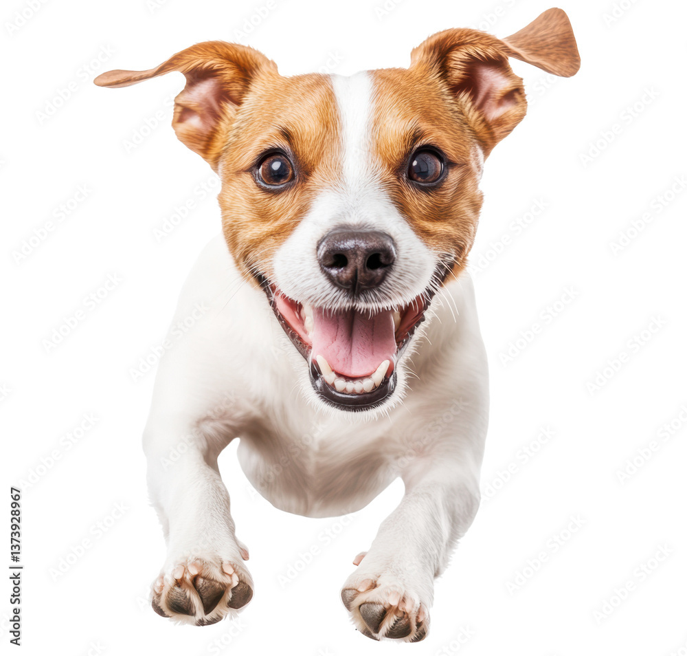 Frontal view of a happy jack russell terrier dog is running. cute pet animal Frontal view of a happy jack russell terrier dog is running. cute pet animal