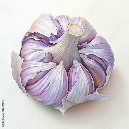 Digital illustration of purple garlic bulb on white background