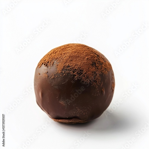 Chocolate truffle with cocoa powder on white background