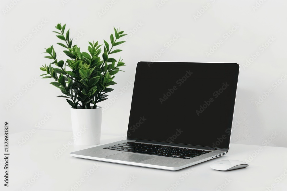 Fototapeta premium Laptop mockup laptop plant mouse.