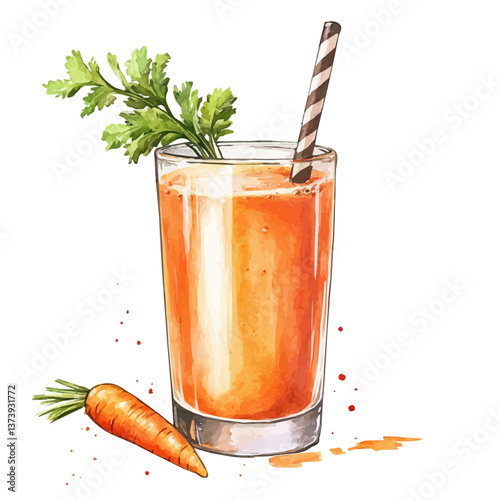 A watercolor vector of carrot juice, isolated on a white background. Carrot juice vector.

