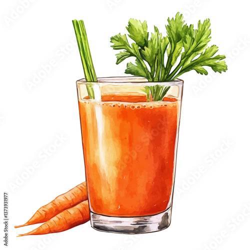 A watercolor vector of carrot juice, isolated on a white background. Carrot juice vector.

