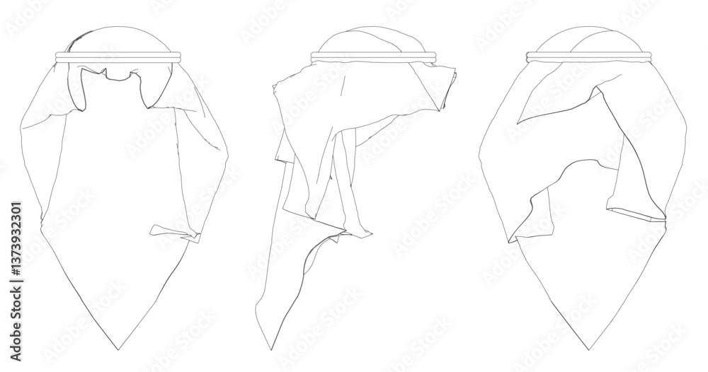 Fototapeta premium Three drawings of a Arab hat, each with a different design. The first drawing is a simple design, the second is more complex, and the third is a more intricate design