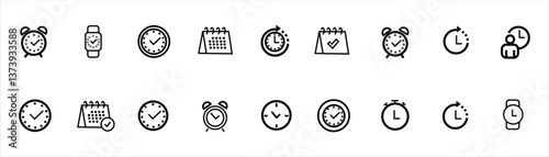 Time and date line icon set with editable stroke. Vector illustration.