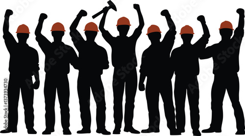 Workers Protest Silhouette - Unity, Labor Rights, and Revolution Symbol