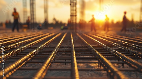 Construction workers at thongchanh kop site during sunset large-scale building project urban environment action scene