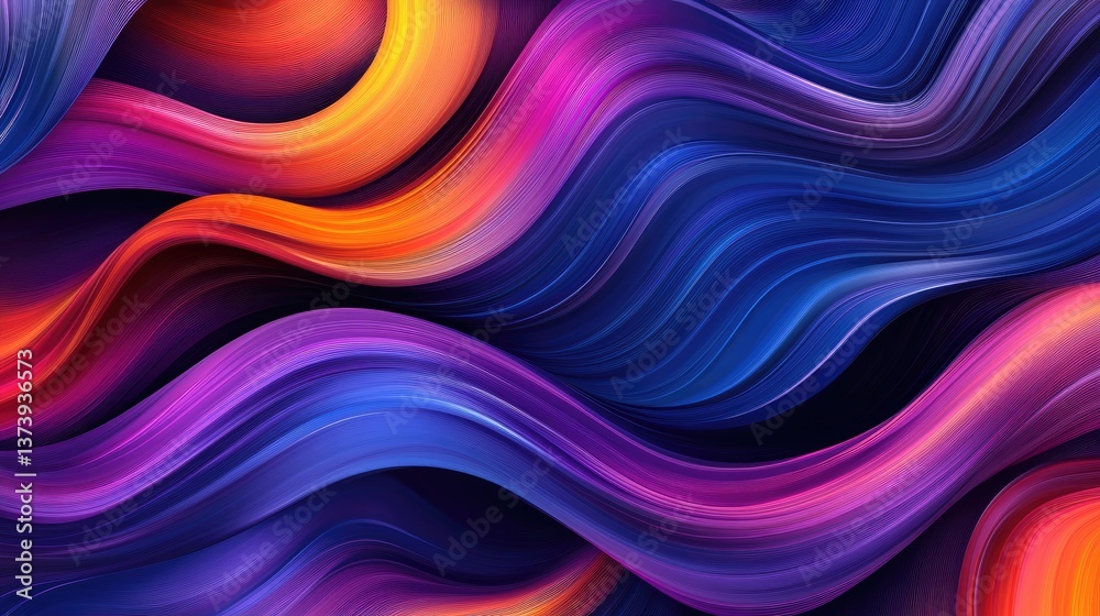 Fototapeta premium Vibrant Abstract Waves in Purple, Orange, and Blue Tones