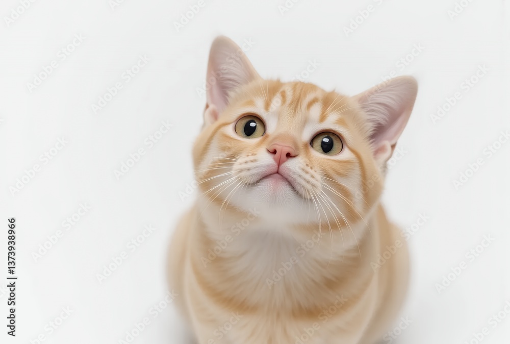 Fototapeta premium Orange_Tabby_Cat_Looking_Up_Cute_Kitten_White_Background