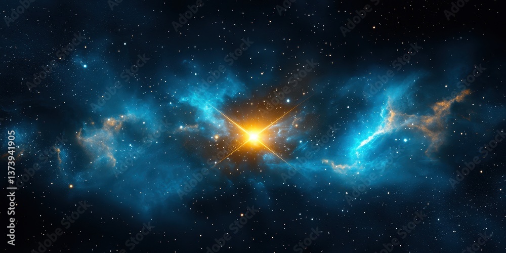 Obraz premium Celestial Brilliance: A radiant star bursts forth amidst a stunning nebula, illuminating the cosmos around it.