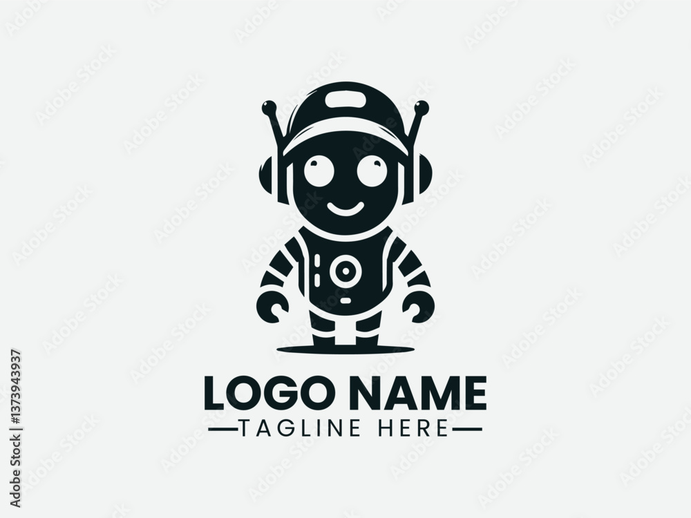 Friendly Robot With Cap Vector Logo Design, Cute Robot With Cap Logo Friendly Robot With Cap Vector Logo Design, Cute Robot With Cap Logo