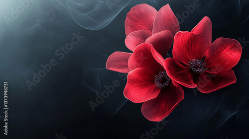 Piękne abstrakcyjne czerwone kwiaty na czarnym tle, dekoracja generative ai  © Elżbieta Kaps
