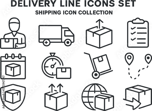 Delivery icons representing shipping services and logistics operations in a digital style
