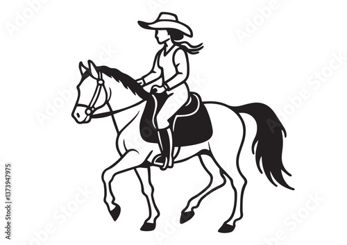 Cowgirl riding a horse silhouette Vector