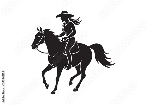 Cowgirl riding a horse silhouette Vector