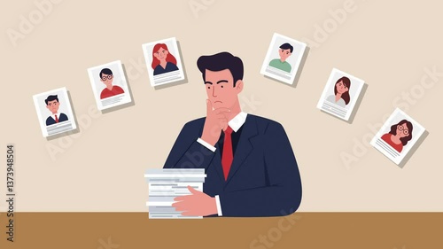 The HR manager is confused about Best Job Candidate selection, selecting 2D animation, finding employees for job vacancies, discovering new talent, or applicants' concepts.