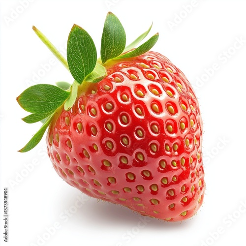 Fresh ripe strawberry with green leaves on white background
