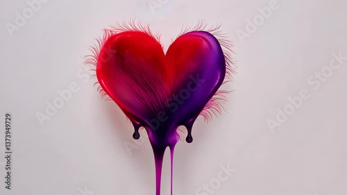 Watercolor pink heart with splashes and feathers of paintings on a white background, abstract, Valentine's Day, heart