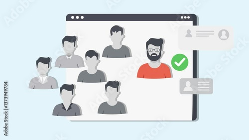 Outstanding employee Selection selects with employee Details 2D animation, best employee, job opportunity vacancy, HR hiring, candidate selection concept.