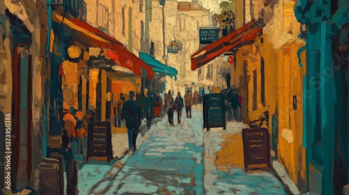 Fototapeta Naklejka Na Ścianę i Meble -  Vibrant street view of a charming neighborhood in autumn showcasing colorful trees