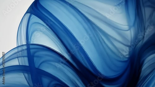 Abstract, smooth, transparent, blue, wave element. Wave of blue movement curve of a smoky flow