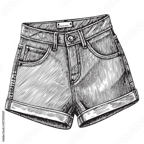 short jeans engraving vector illustration