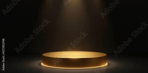 Gold podium shining on black background with glowing platform, luxury award ceremony winner stage,  gold,  podium