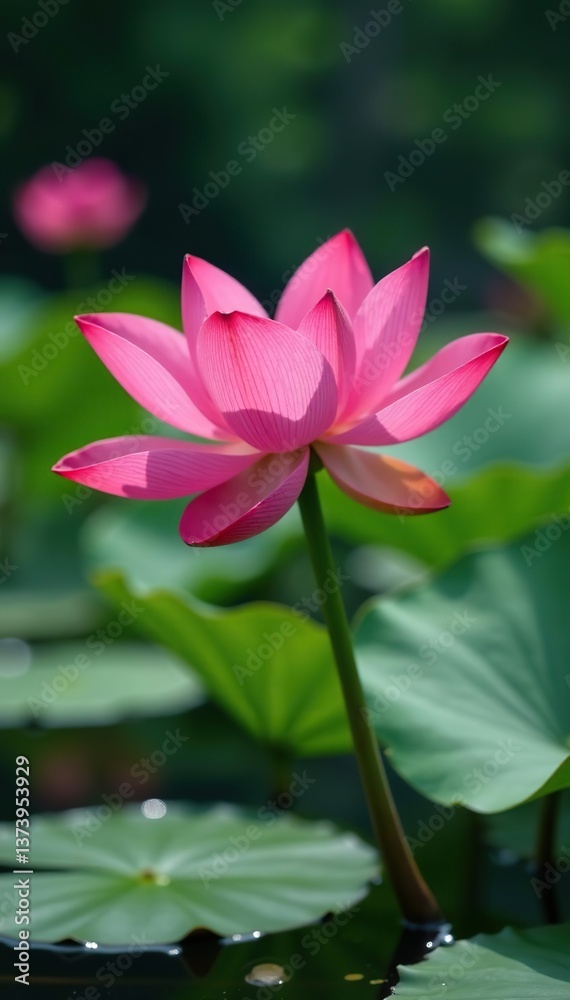 Closeup of vibrant pink lotus flowers and water lilies in a serene pond setting, petals, aquatic Closeup of vibrant pink lotus flowers and water lilies in a serene pond setting, petals, aquatic