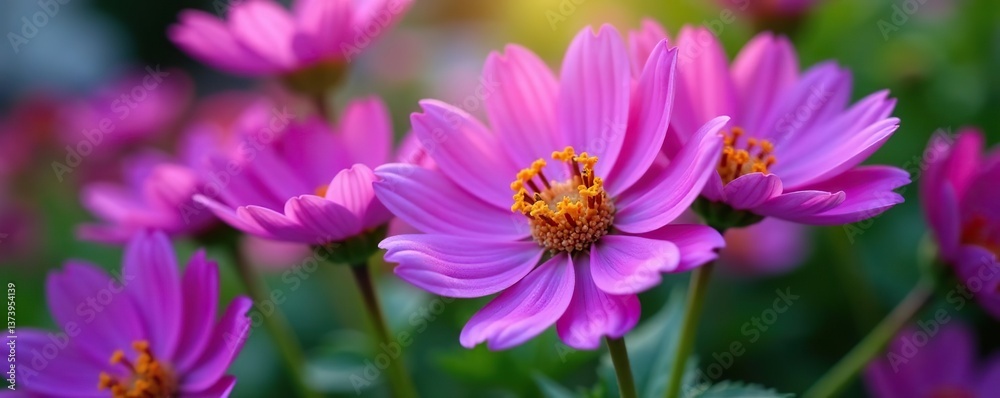 Close-up of vibrant purple petals of blooming flowers in a garden setting, close-up, growth Close-up of vibrant purple petals of blooming flowers in a garden setting, close-up, growth