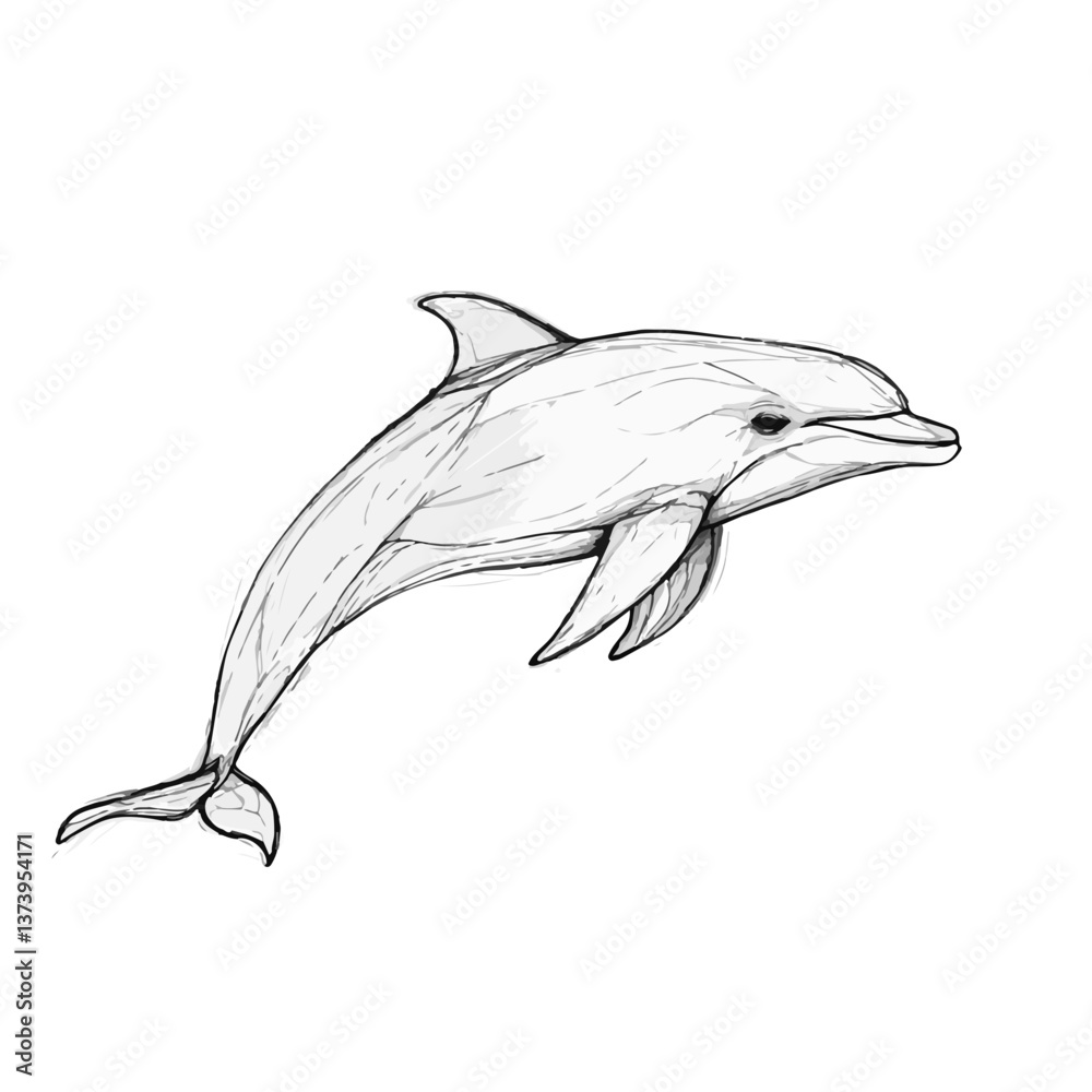 Naklejka premium Dolphin sketch swimming in an ocean background 
