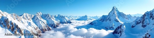 A stunning panoramic view of the snow-capped Andean mountains under a clear blue sky,  blue sky,  scenic