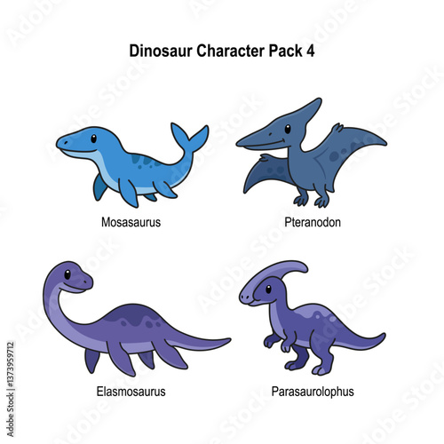 Dinosaur Pack 4 Mosasaurus Pteranodon Elasmosaurus Parasaurolophus