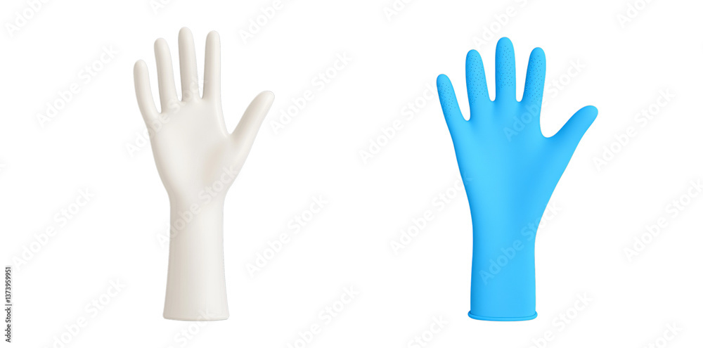 Fototapeta premium Protective gloves set, latex free, powder free, examination, medical, cleaning, food safe, pair of two transparent background