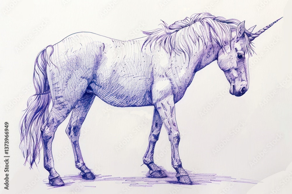 Fototapeta premium Vintage drawing unicorn sketch animal mammal.