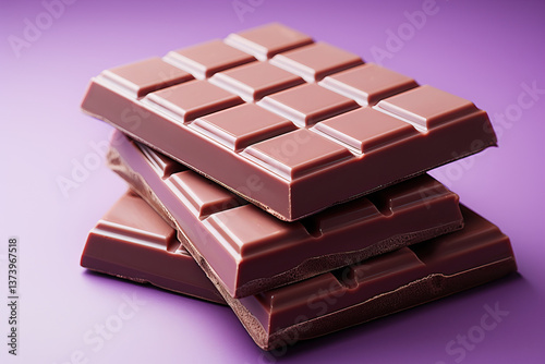 A chocolate bar with a purple tint on a purple background.