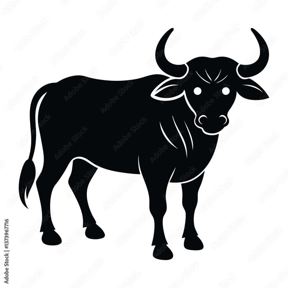 Elegant and powerful water buffalo silhouette in vector art style Elegant and powerful water buffalo silhouette in vector art style