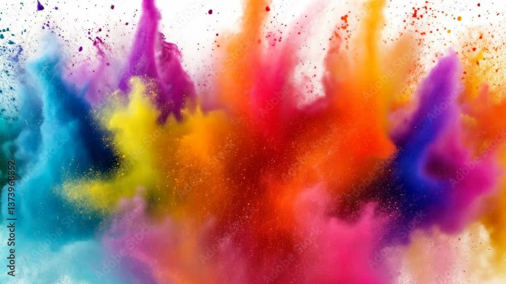 Colorful explosion of powdered pigments creates vibrant cloud at an outdoor celebration in spring
