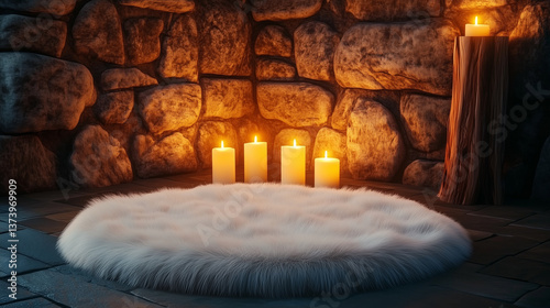 Soft Lighting and Textured Stone Interior Scene