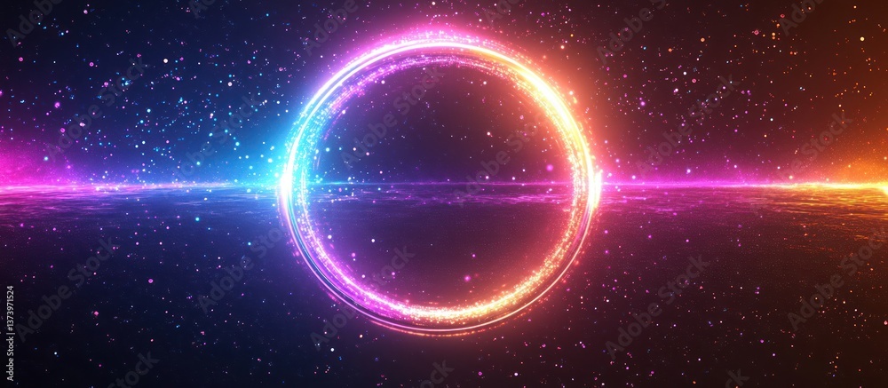 Obraz premium Glowing cosmic ring, energy beam, space backdrop, intro