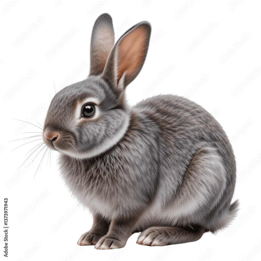 Fototapeta premium grey rabbit transparent background
