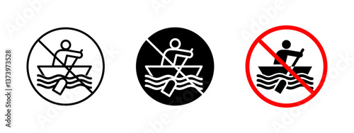 No boating icon. Prohibited rowing vector illustration. Water safety sign warning against unauthorized boat use. Cautionary symbol for protecting swimmers and maintaining safe aquatic environments.