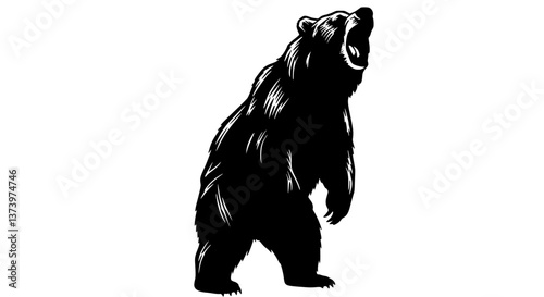 Aggressive bear roaring fiercely against a white background with copy space