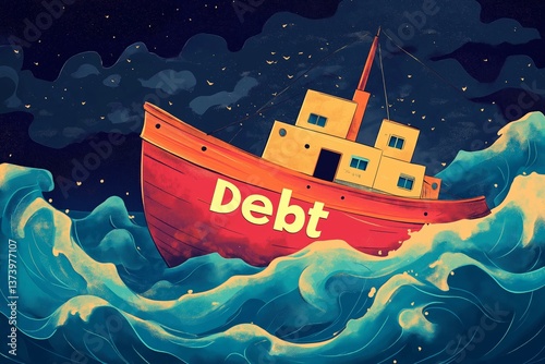 Illustration of a red ship with the word 