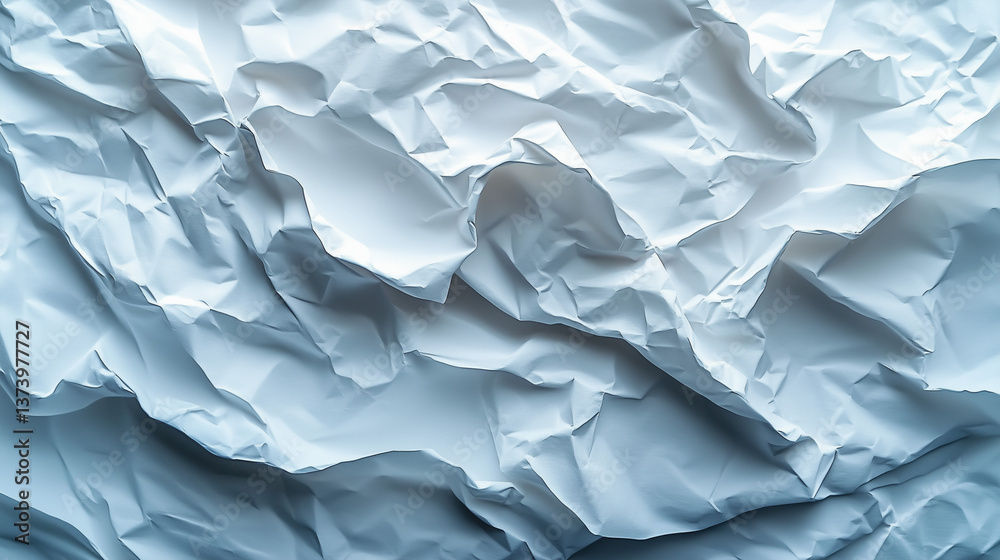 Obraz premium Crumpled white paper texture with intricate folds and shadows for artistic backgrounds and design graphic resource, crumpled paper, wallpaper, background, AI generated