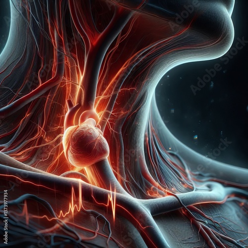 Carotid artery pulsing a strong beat beneath the skin Focus on m