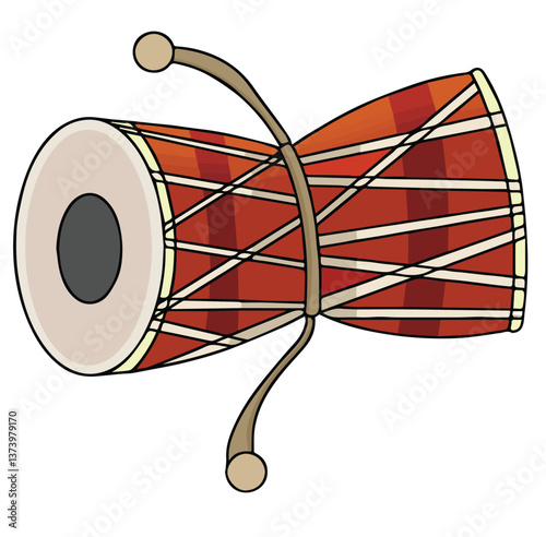 Cute cartoon hand drawn vector Lord shiv shiva Dumru, Musical instrument Damru vector illustration.