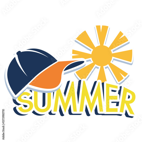 sticker text summer with image cap sun vector image