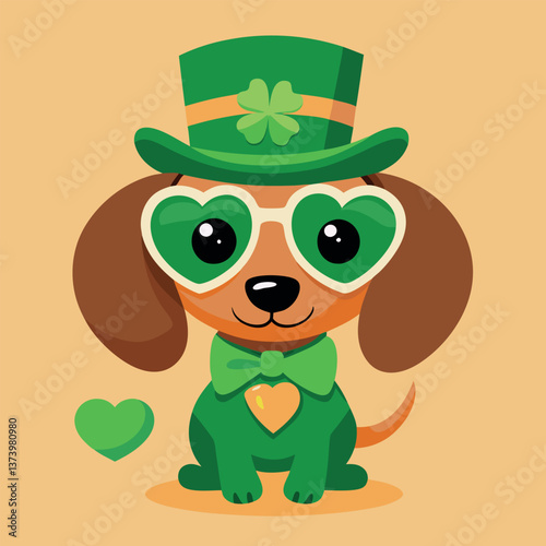 A cute-and-happy-dachshund-puppy-in-a-leprechaun.