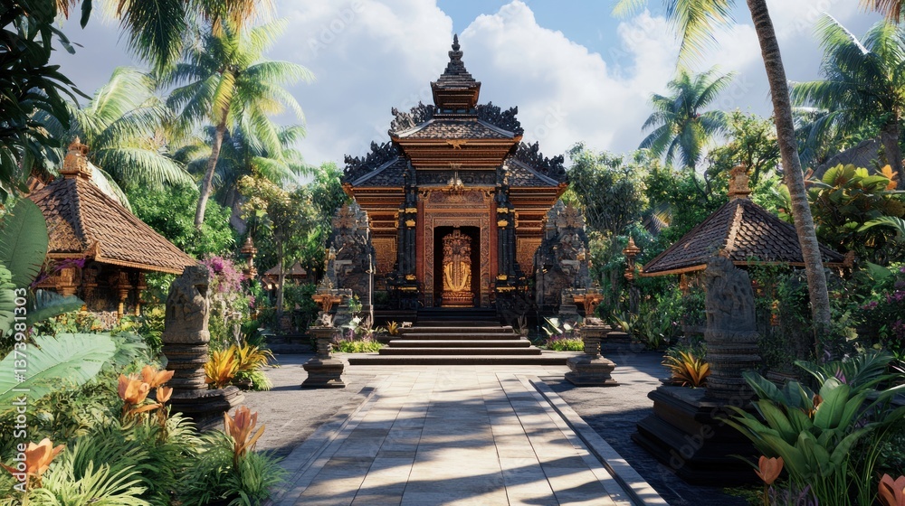 Fototapeta premium Tropical Temple Courtyard, Bali, Serenity, Vacation