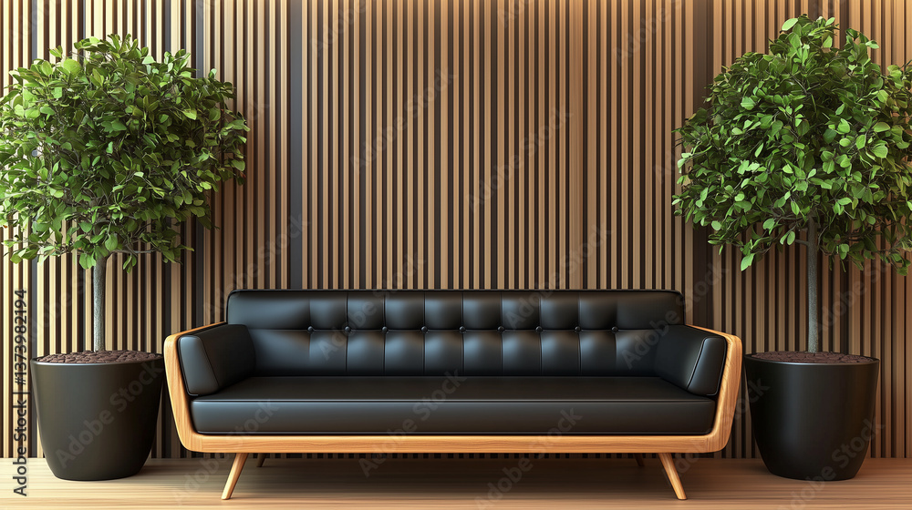 Obraz premium Luxurious Living Room with Modern Leather Couch