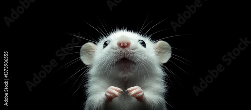 Cute white rat studio shot, dark background, pet